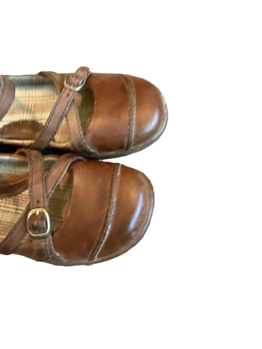 Born Brown Leather Mary Jane Flats Crisscross Strap Buckle Work Size 7.5 Women's